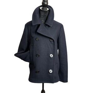 Gap Wool Blend Peacoat XL Deep True Navy‎ Blue Double Breasted Anchor Button